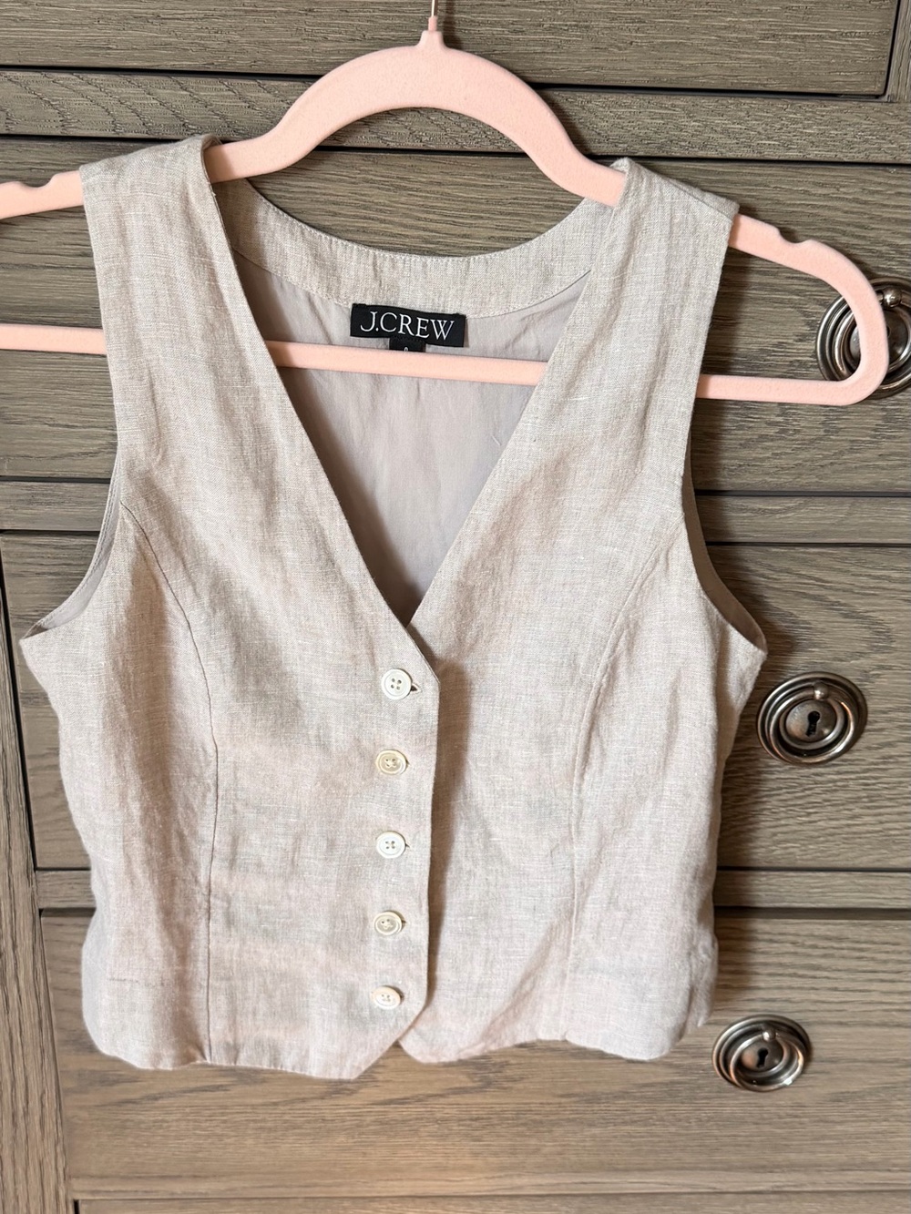 J.Crew Linen Button-Front Sleeveless Vest in Beige
